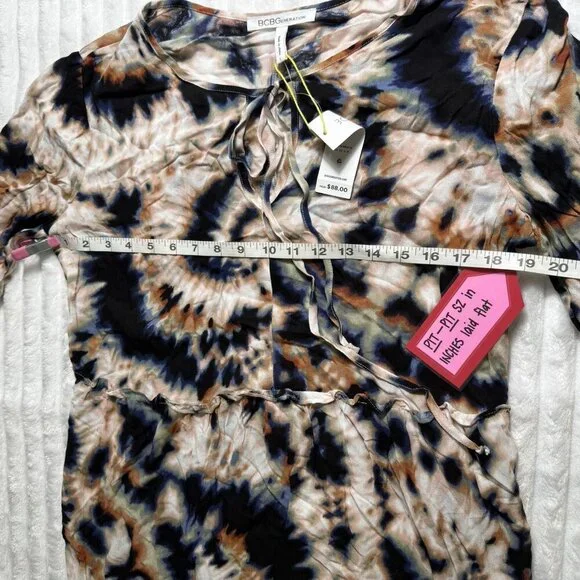 NWT BCBGeneration Boho Peasant LS Black Beige Blue Tie Dye SZ Large - Picture 9 of 10